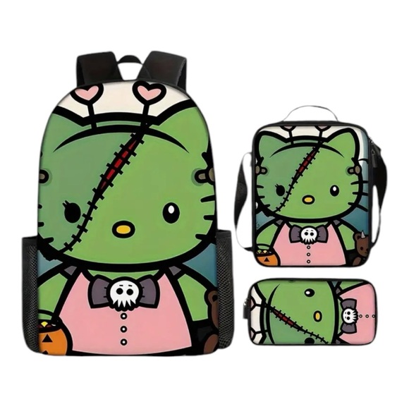 🆕 Hello Kitty Halloween Themed Backpack Set, Oxford Cloth - 3 Piece Travel Bag - Picture 6 of 9